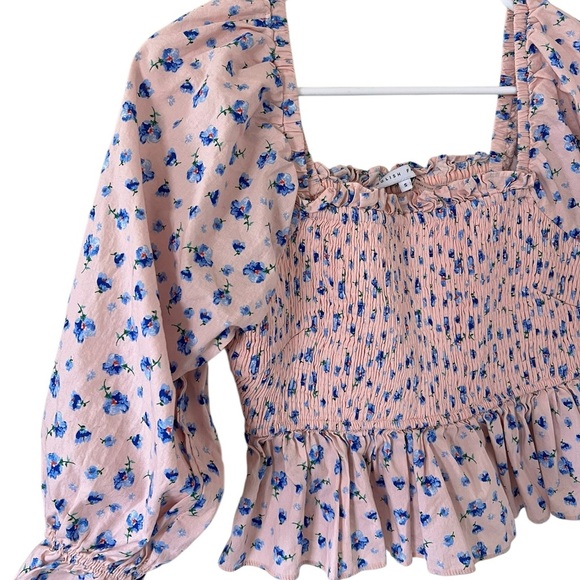 English Factory Floral Print Smocked Ruffle Top - Picture 7 of 7